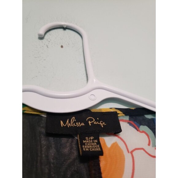 Melissa Paige Womens S Tunic Top Cold Shoulder Parrot Boho Beaded Floral Sheer - Picture 7 of 8